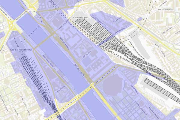 Cartographie des zones inondables Paris gare de Lyon - Cartelie MegaSecur.Europe
