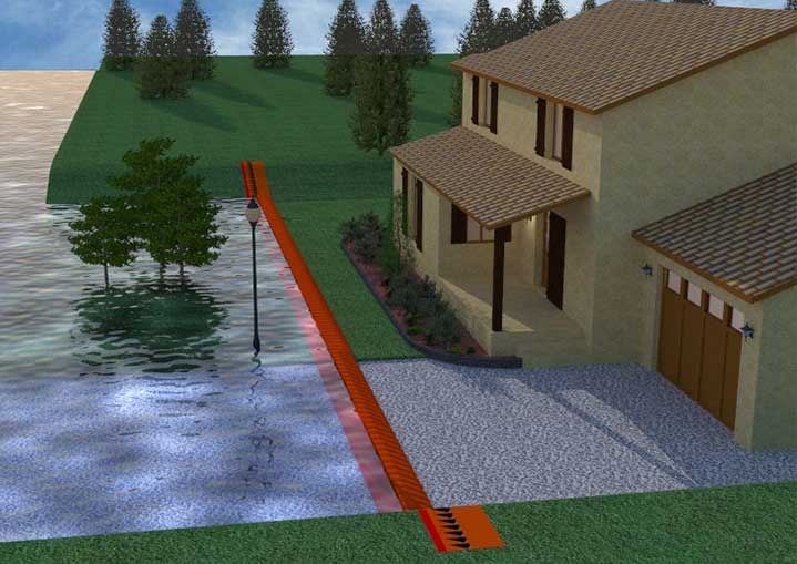 Flombeskyttelse av et husfasade med watergate dammen 3d design