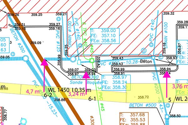 Plan de pose d’un dispositif mobile de rétention d’eaux d’incendie Water-Gate© dimensionnement de rétention d'eau d'incendie