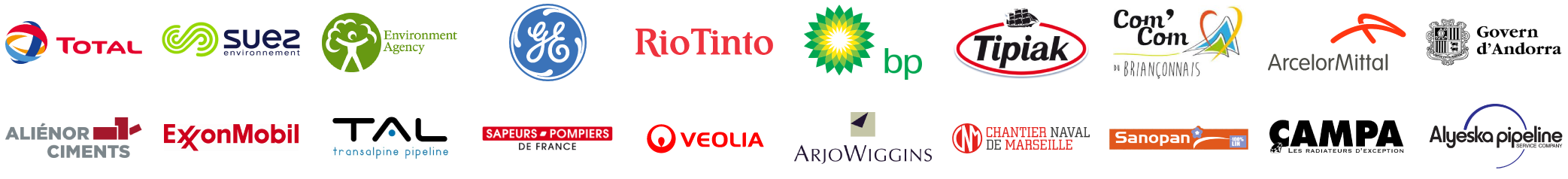 Logos des clients de MegaSecur.Europe pour les barrières anti pollution Water-Gate© Logos des clients de MegaSecur.Europe pour les barrières anti pollution Water-Gate©